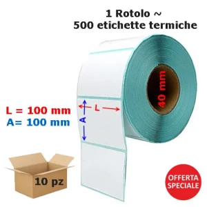 ROTOLO DA 500 ETICHETTE TERMICHE MM 100X100 1 PISTA ANIMA 40