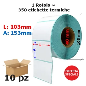 ROTOLO DA 350 ETICHETTE MM 103X153 TERMICHE 1 PISTA ANIMA 40 A6